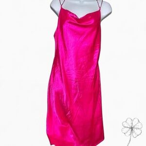Haute Monde Hot Pink Satin Midi Dress